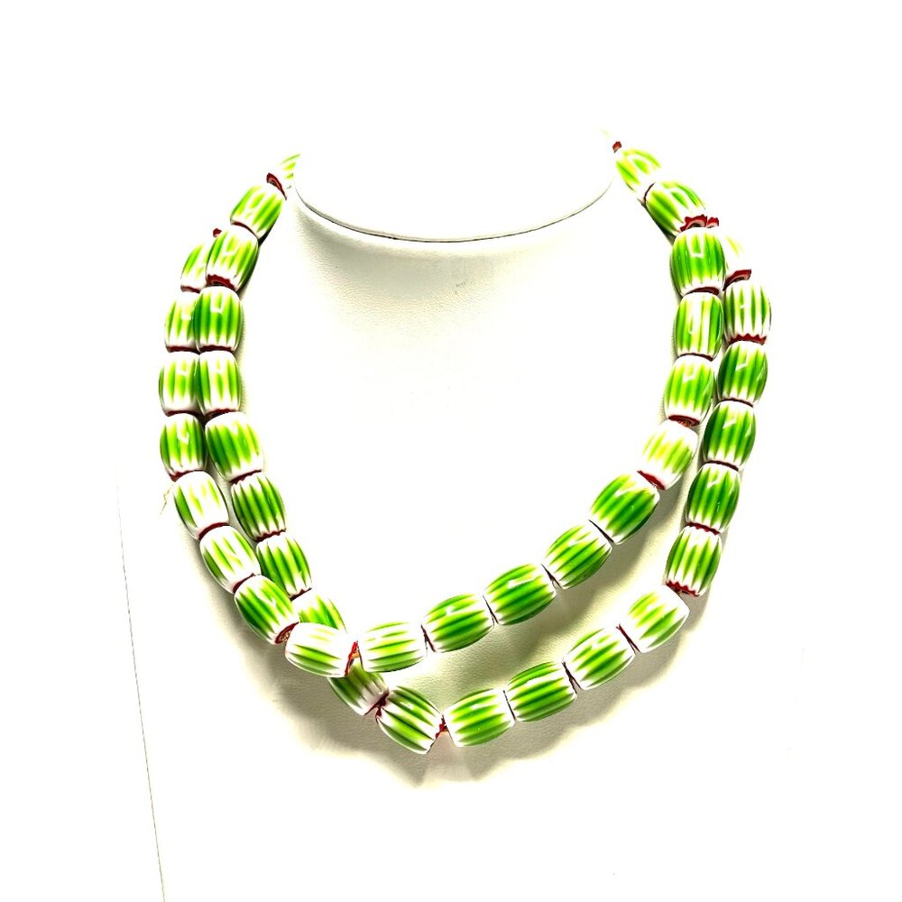 125-150 Year-Old Venetian Green Watermelon Chevron Glass Trade Beads